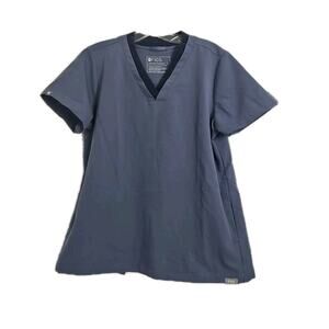 Figs Scrub Top Womens Medium Oran Space Navy Slim V Neck Short Sleeve